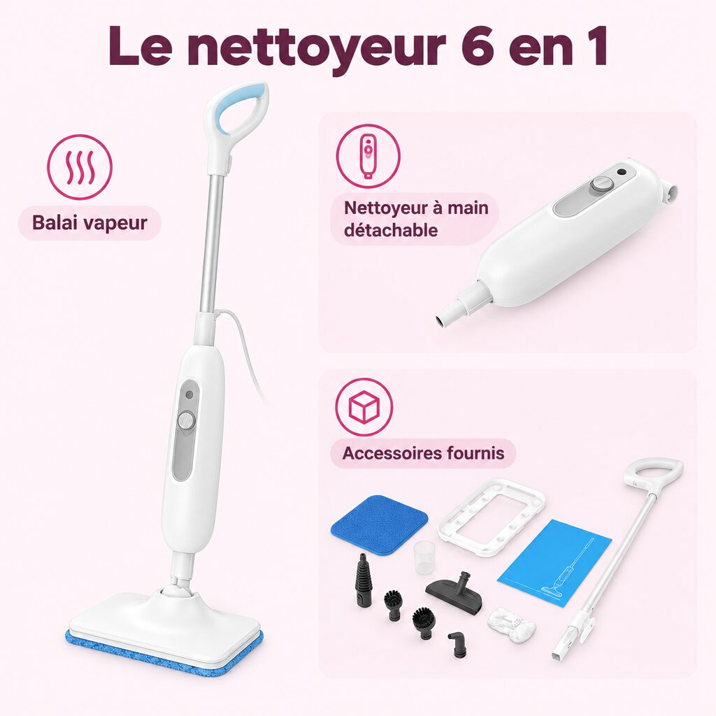 Balai vapeur 6 en 1 : caractéristiques