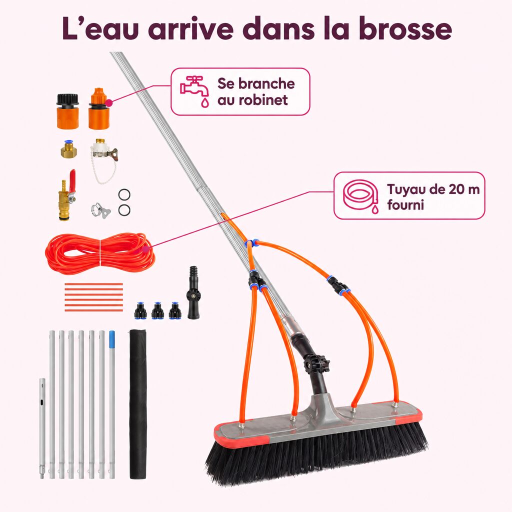 Brosse télescopique à eau 7 m : caractéristiques