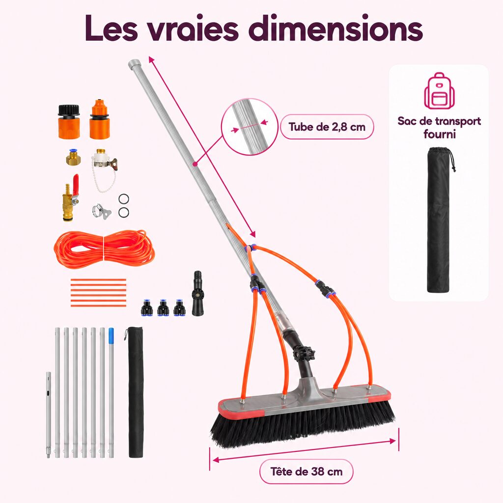 Brosse télescopique à eau 7 m : caractéristiques