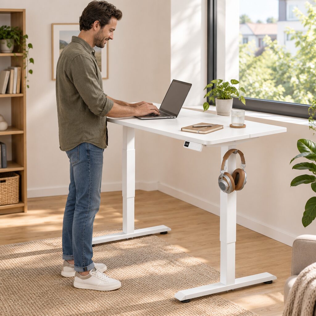 Bureau assis-debout électrique en utilisation