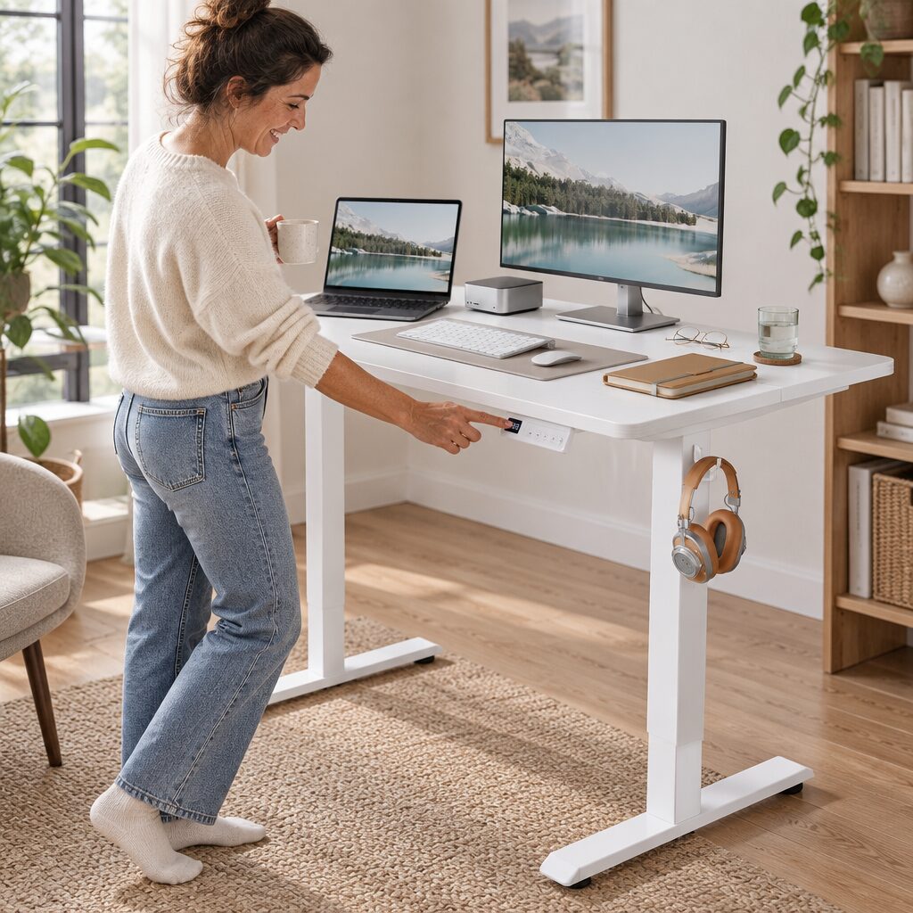 Bureau assis-debout électrique en utilisation