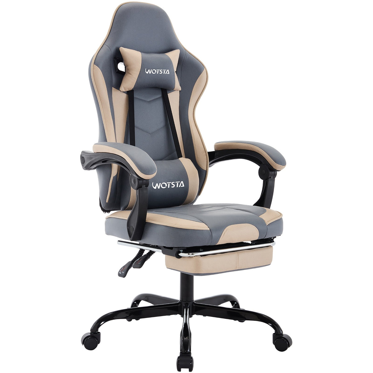 Chaise gaming avec repose-pieds, bleu et beige