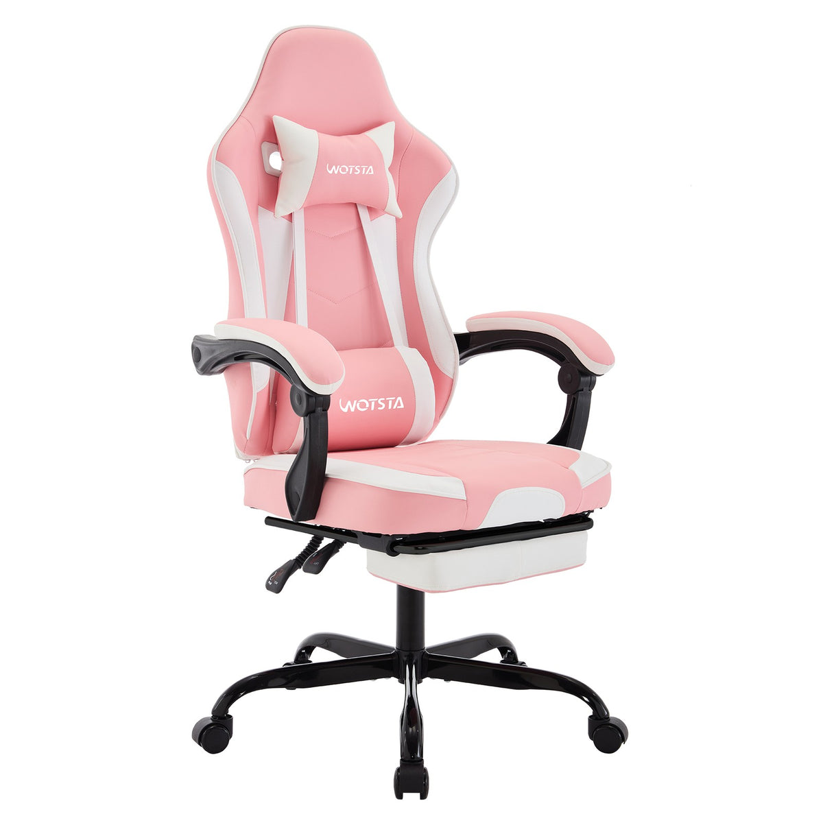 Chaise gaming avec repose-pieds, rose et blanc