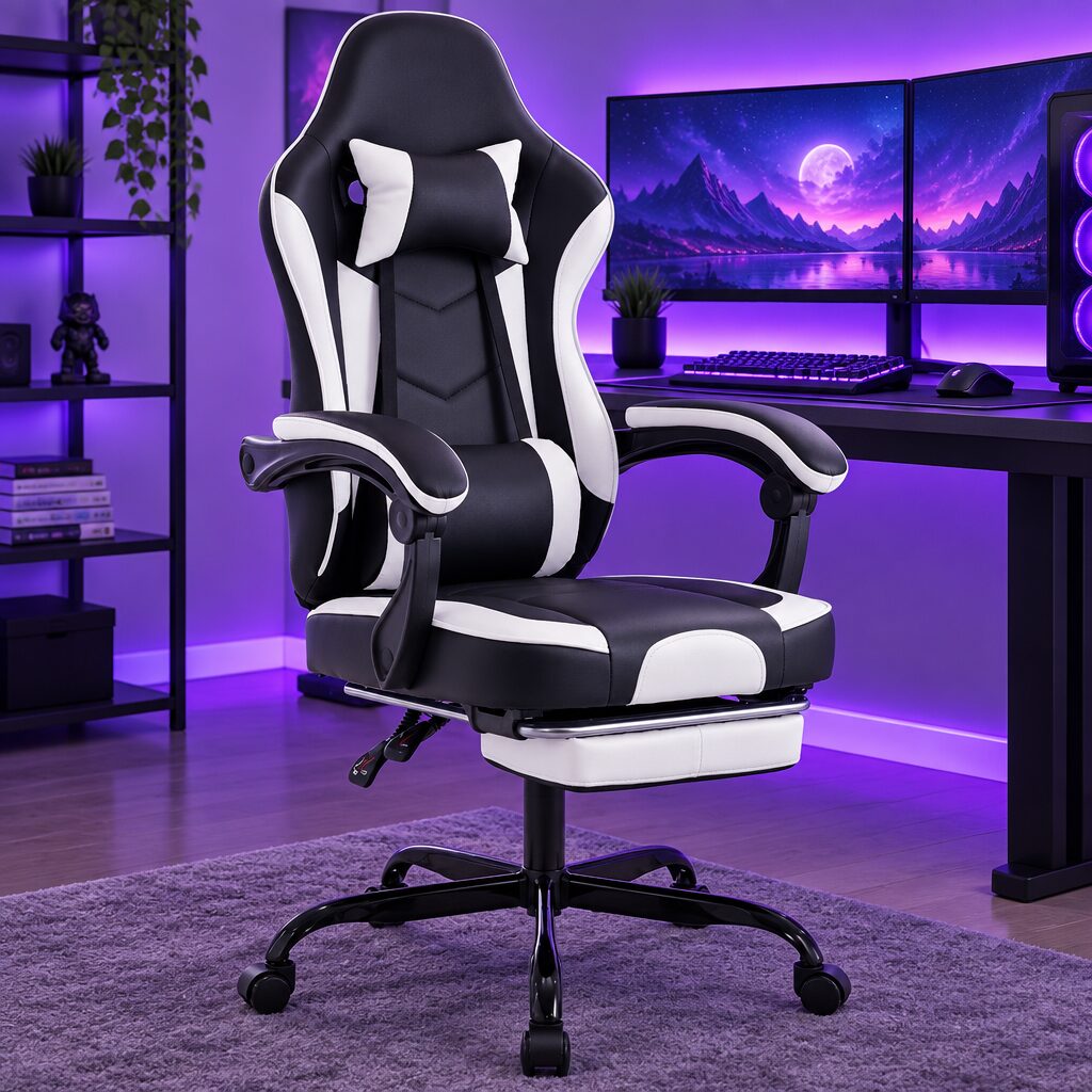 Chaise gaming avec repose-pieds en situation