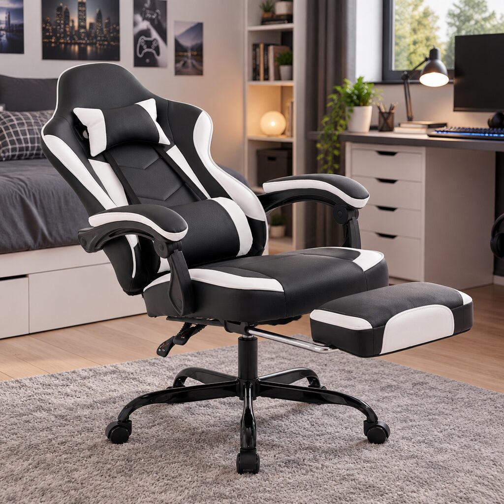 Chaise gaming avec repose-pieds en situation