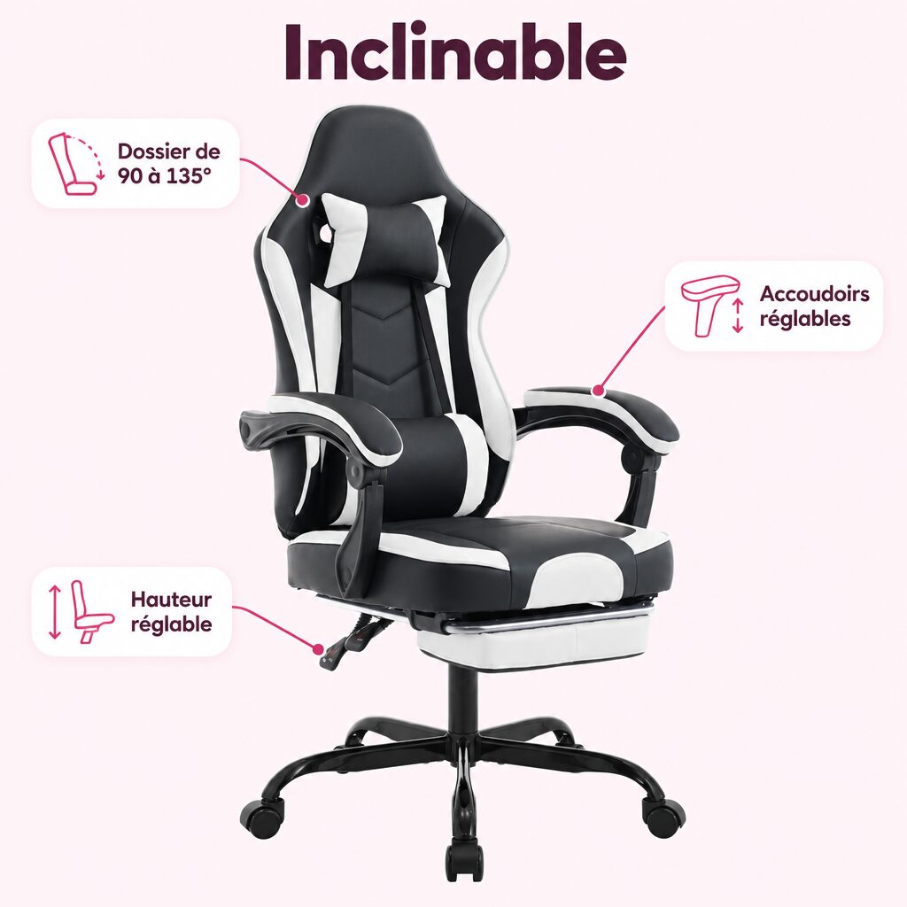Chaise gaming avec repose-pieds : caractéristiques