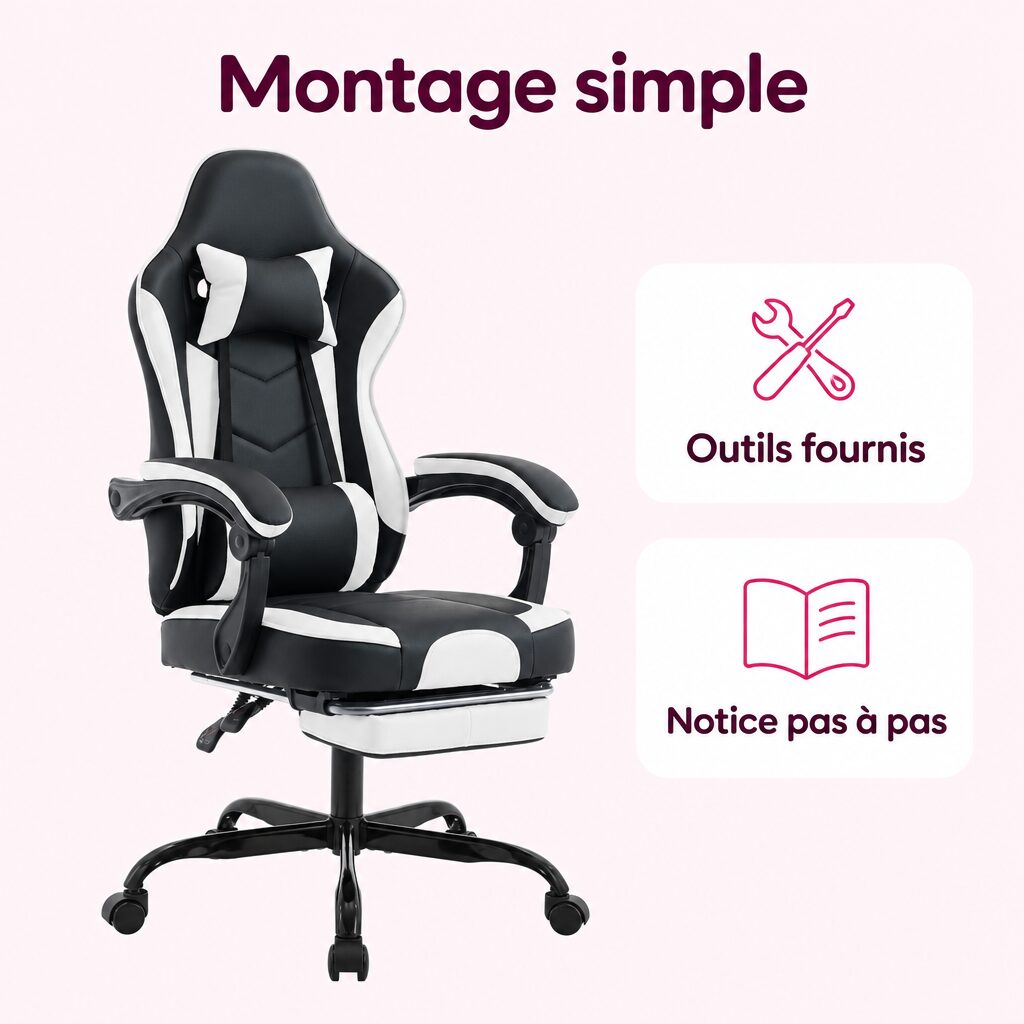 Chaise gaming avec repose-pieds : caractéristiques