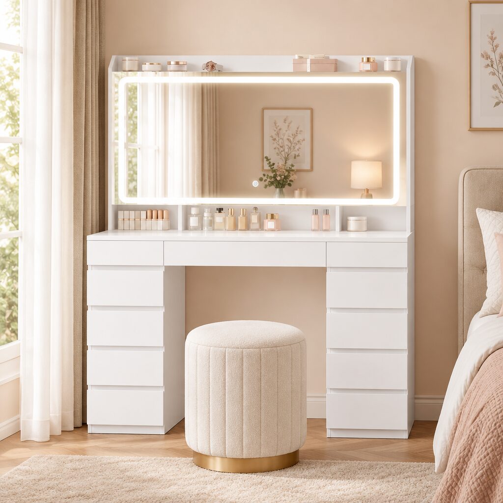 Coiffeuse à miroir lumineux en situation