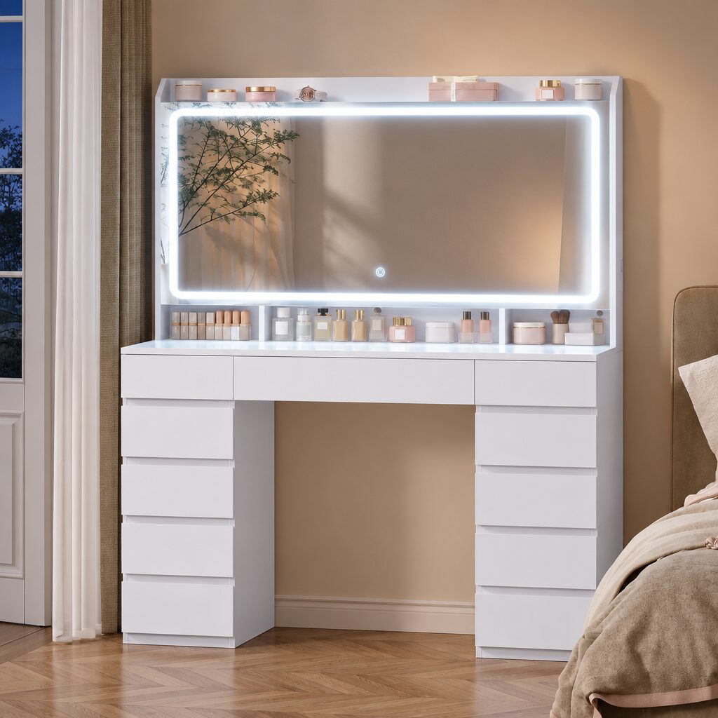 Coiffeuse à miroir lumineux en situation