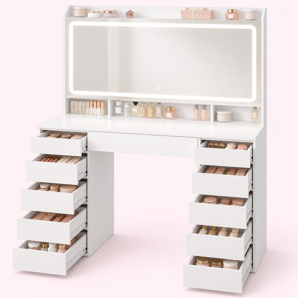 Coiffeuse à miroir lumineux, vue détaillée