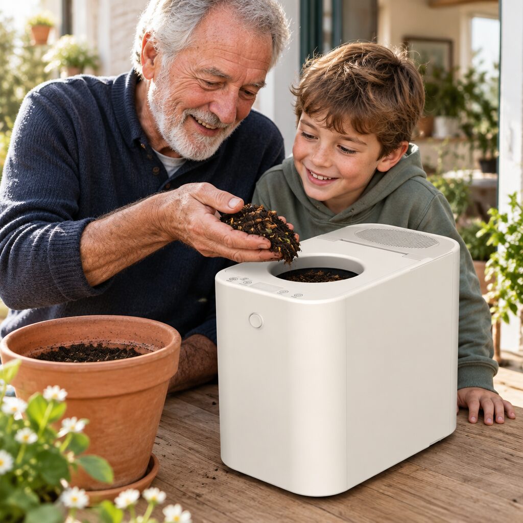 Composteur électrique en utilisation