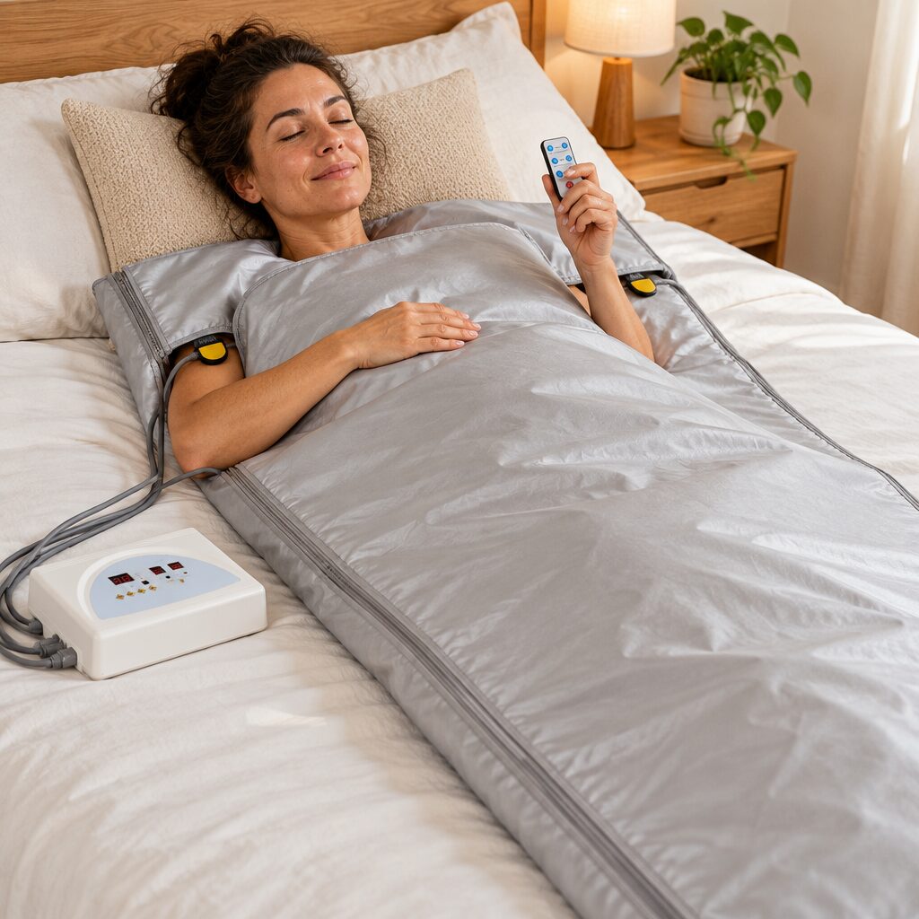 Couverture sauna infrarouge en utilisation