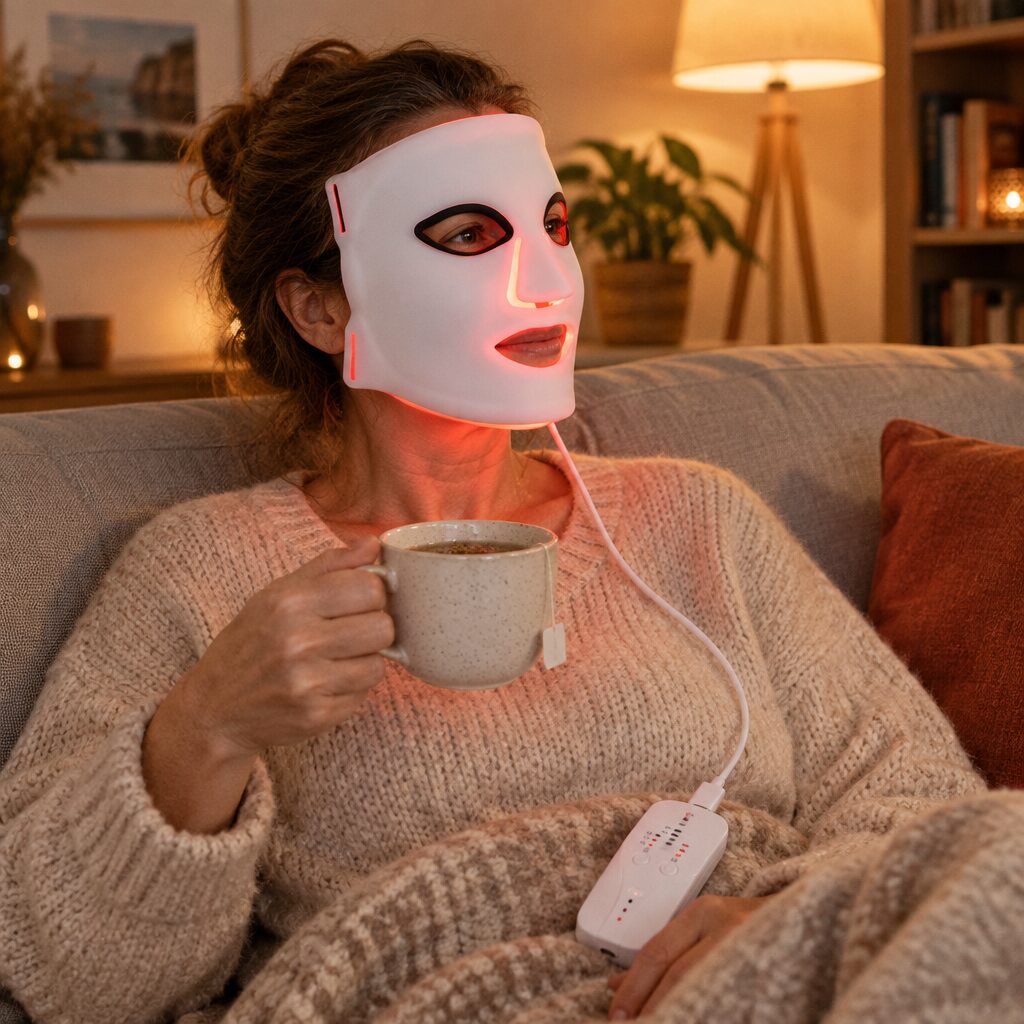 Masque LED visage et cou en utilisation