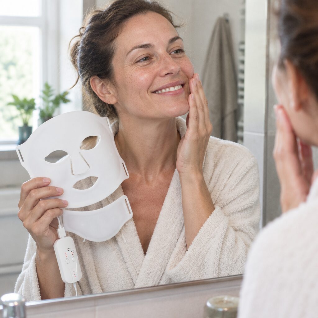 Masque LED visage et cou en utilisation