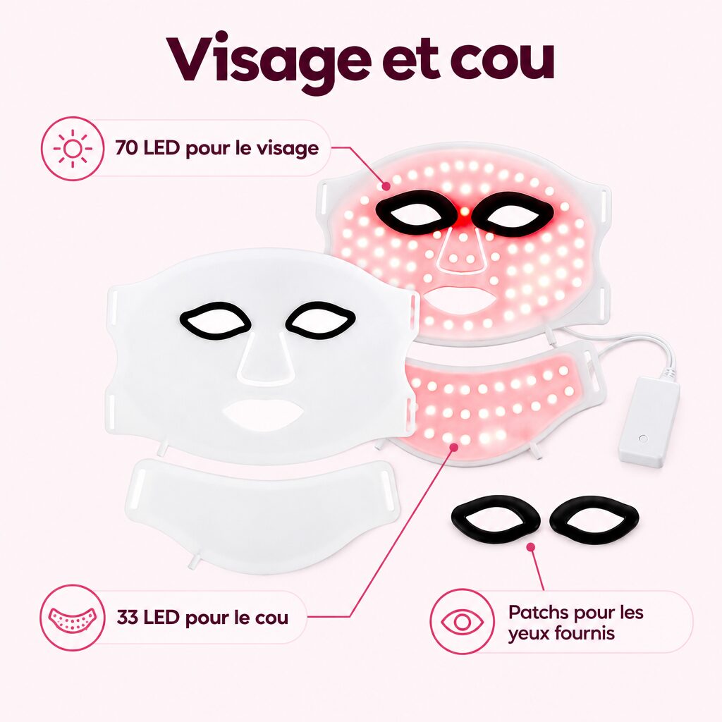 Masque LED visage et cou : caractéristiques