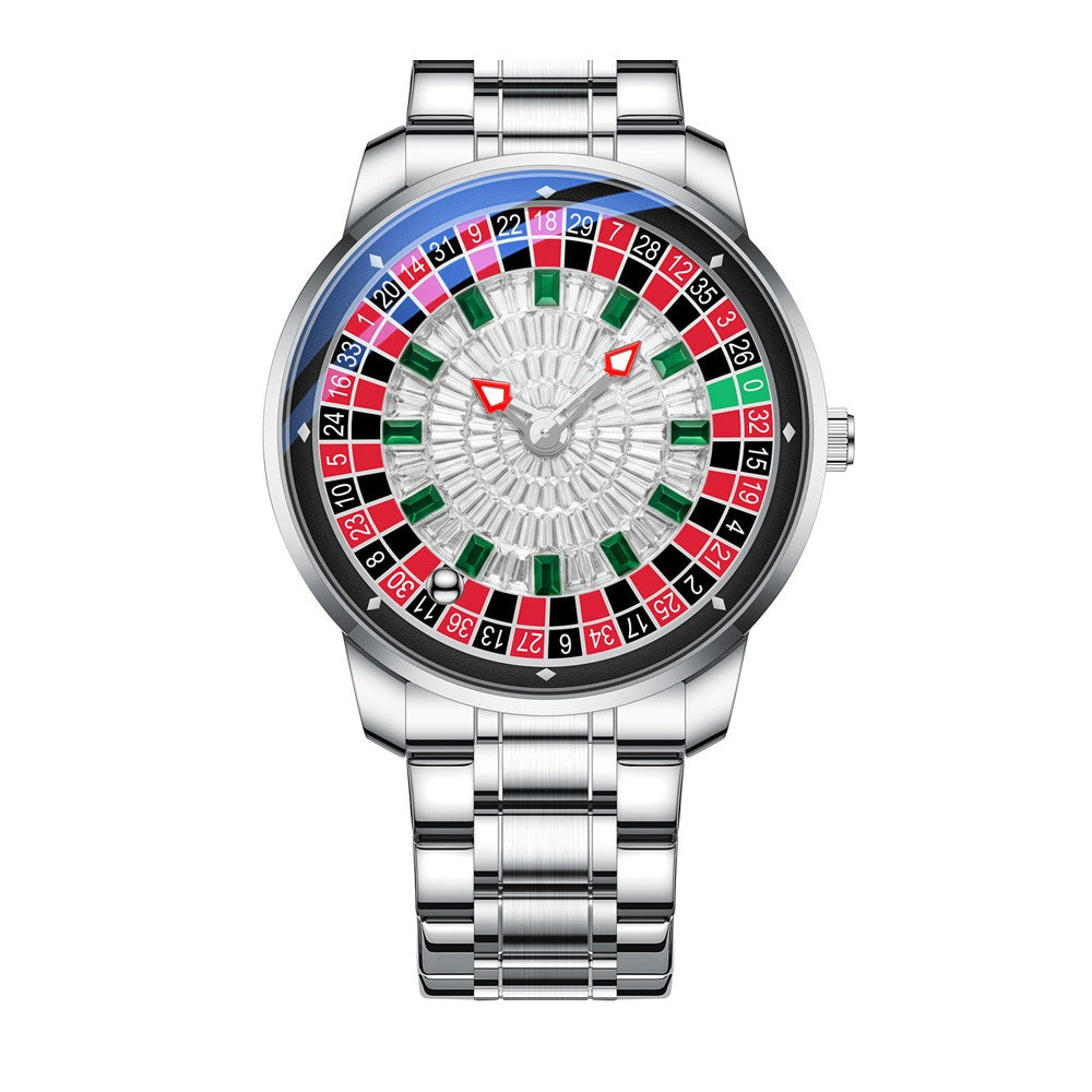 Montre cadran roulette, argent, centre serti, acier