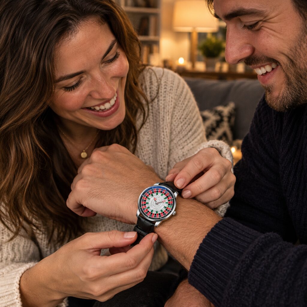 Montre à cadran roulette en utilisation