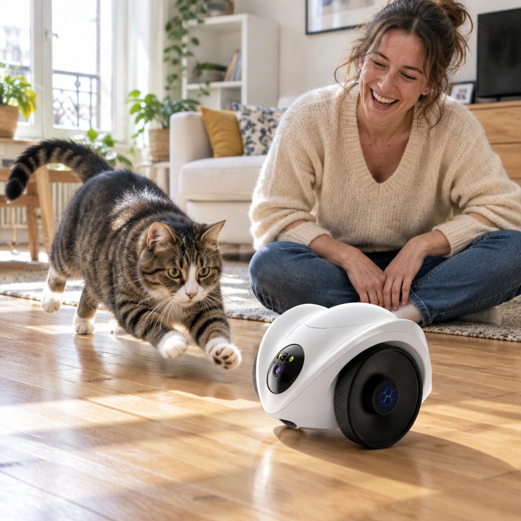 Robot compagnon pour chat en utilisation