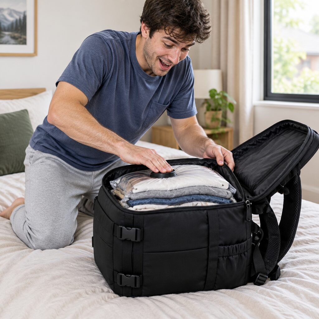 Sac à dos cabine sous vide en utilisation