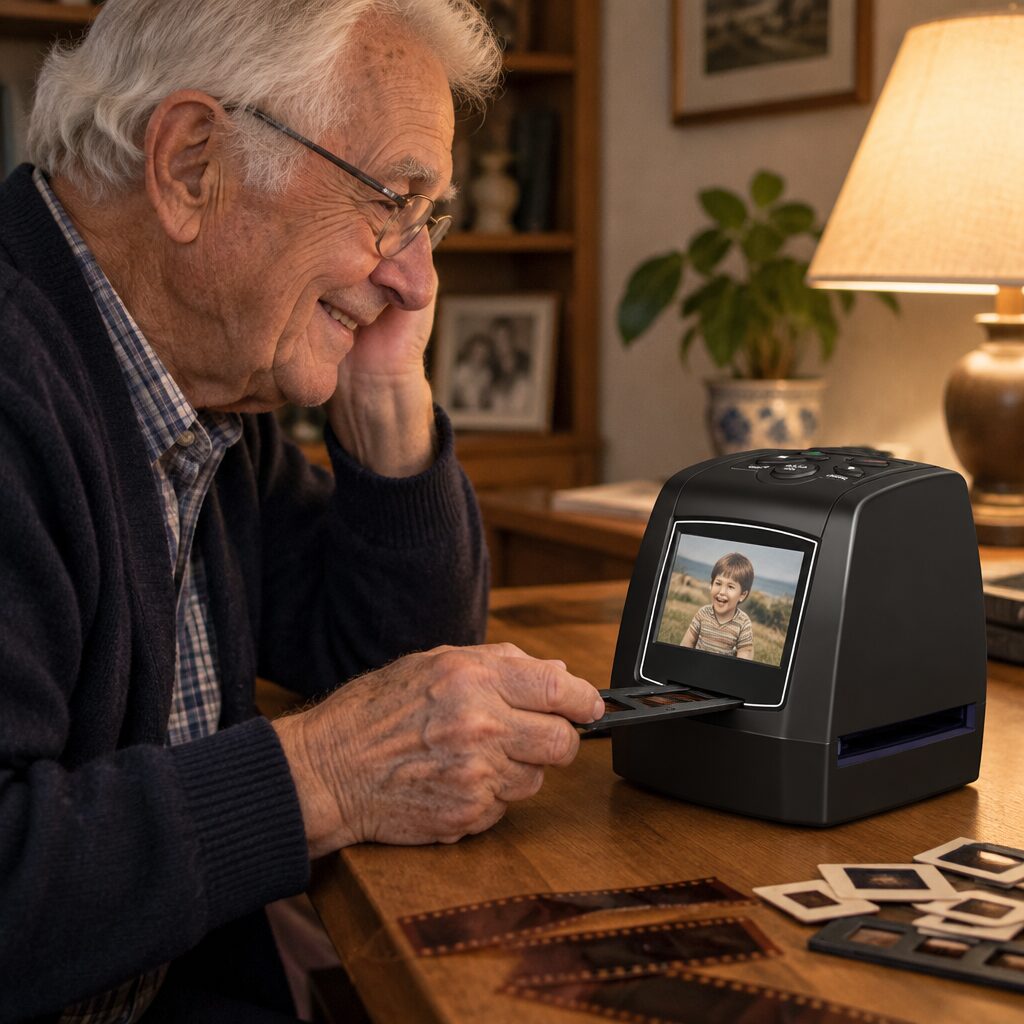 Scanner de diapositives en utilisation