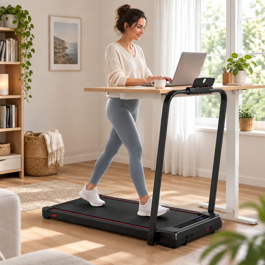 Tapis de marche pliable avec pente en utilisation