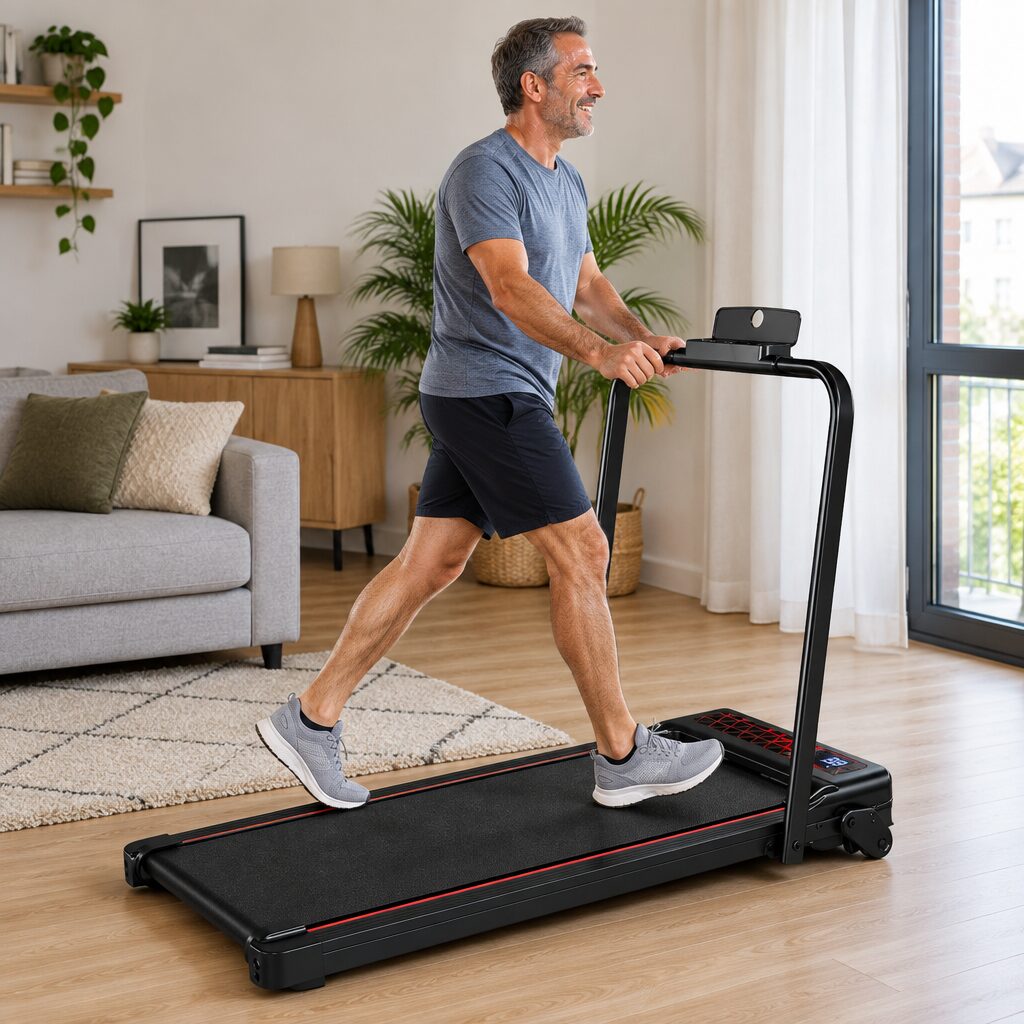 Tapis de marche pliable avec pente en utilisation